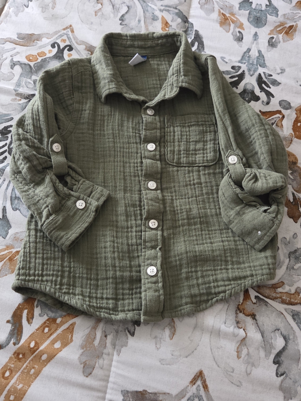 Old Navy Olive Green Kids Gauze Button-Down Shirt